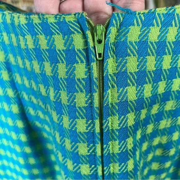Vintage Green and Blue Houndstooth Skirt - Picture 4 of 8
